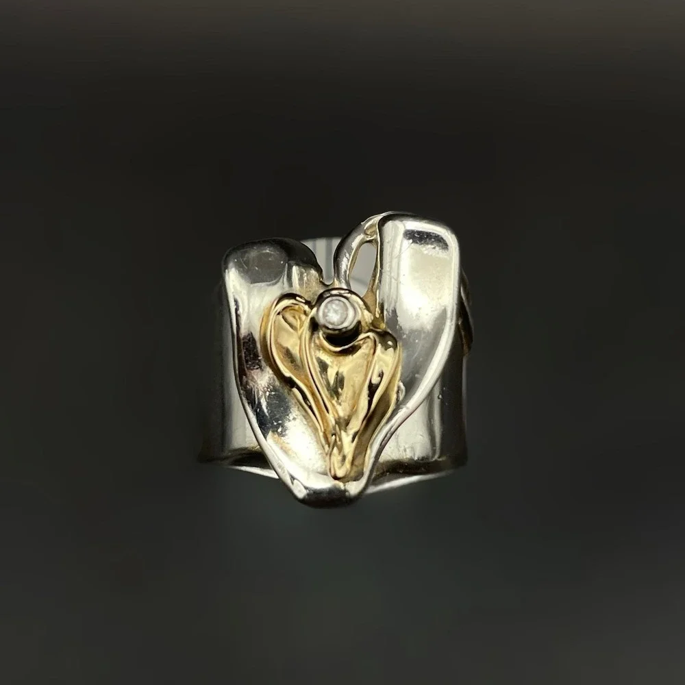 Israel Hagit Gorali Diamond Accent 14K Yellow Gold Sterling Silver‎ Heart Ring